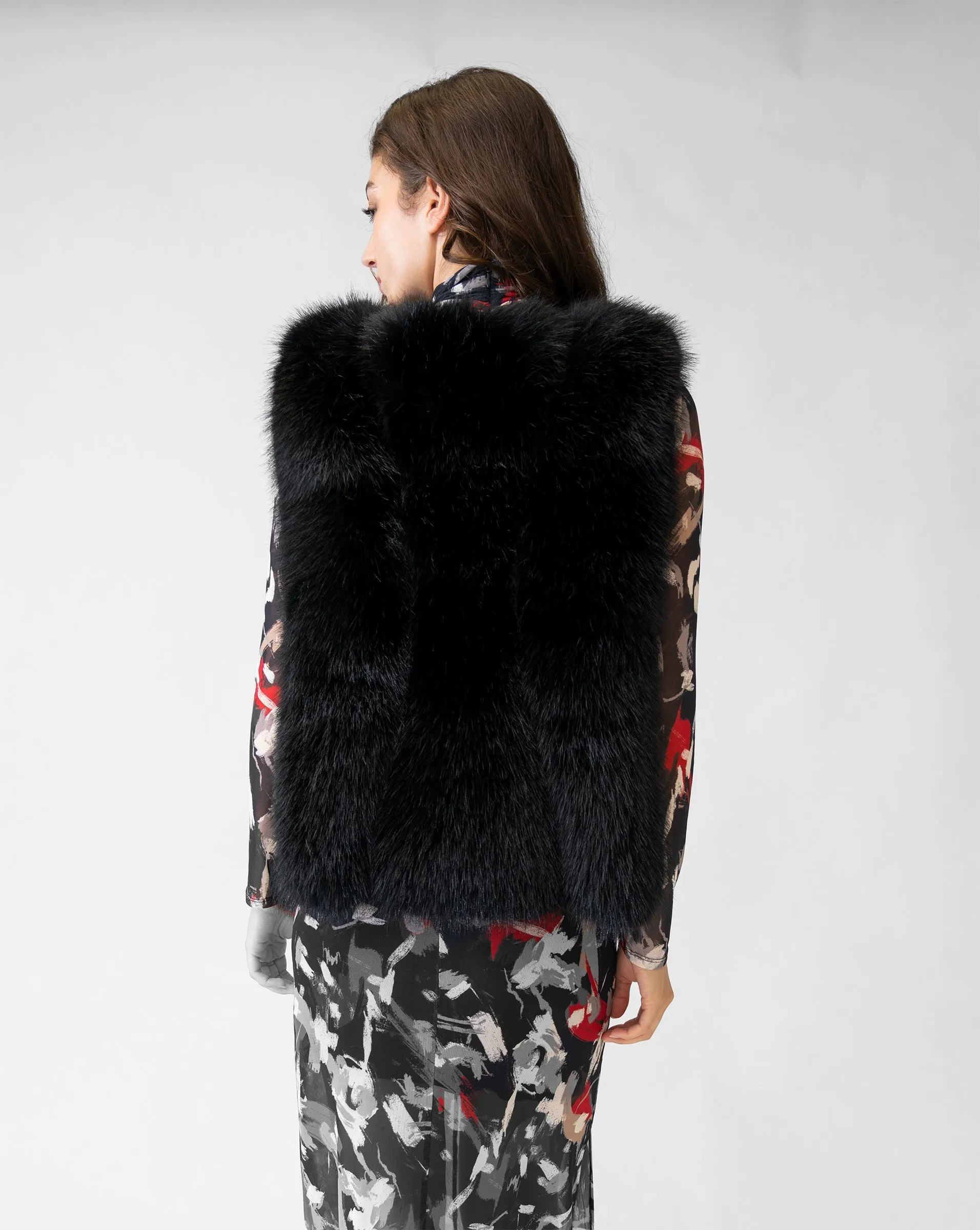 Snap Front Faux Fur & Faux Leather Vest