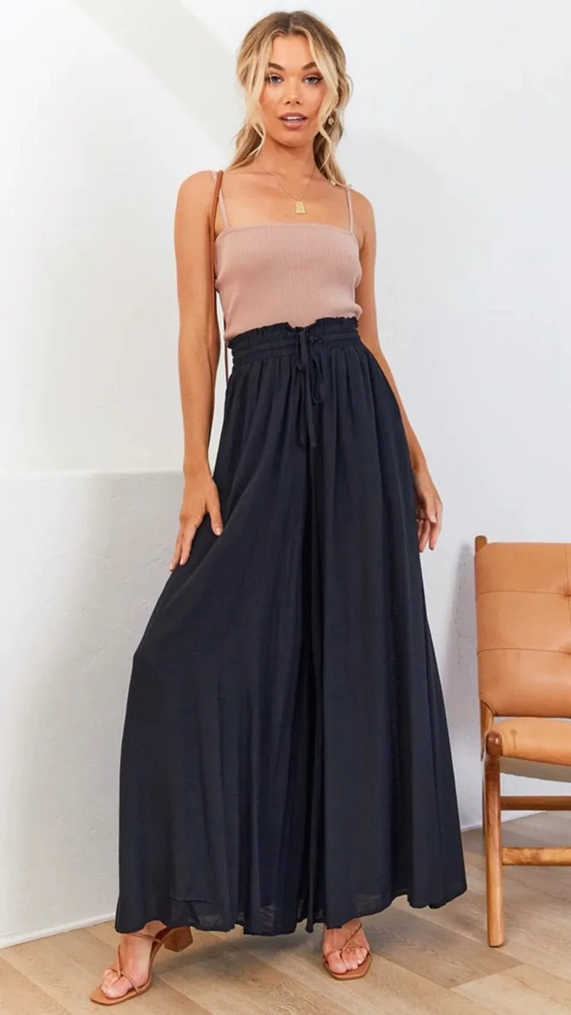 Spring to Summer Wide Leg Loose Drawstring Pocket Pants