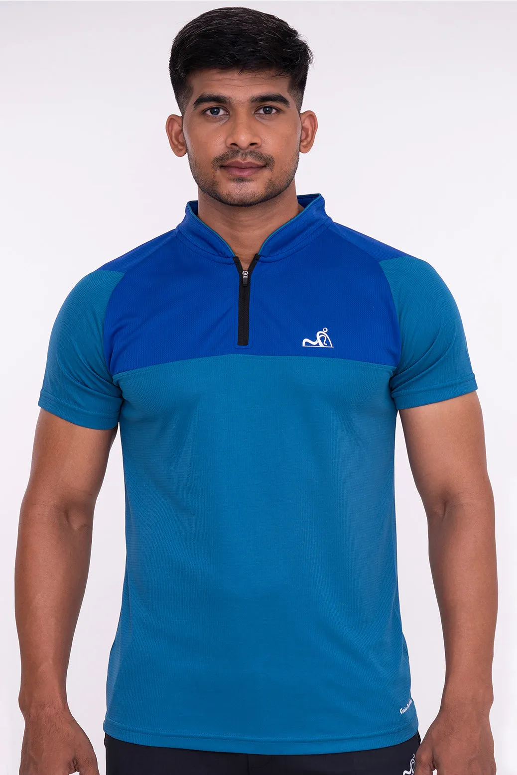 Stand Neck Semi Collar T-Shirts Firozi Royal Blue (D)