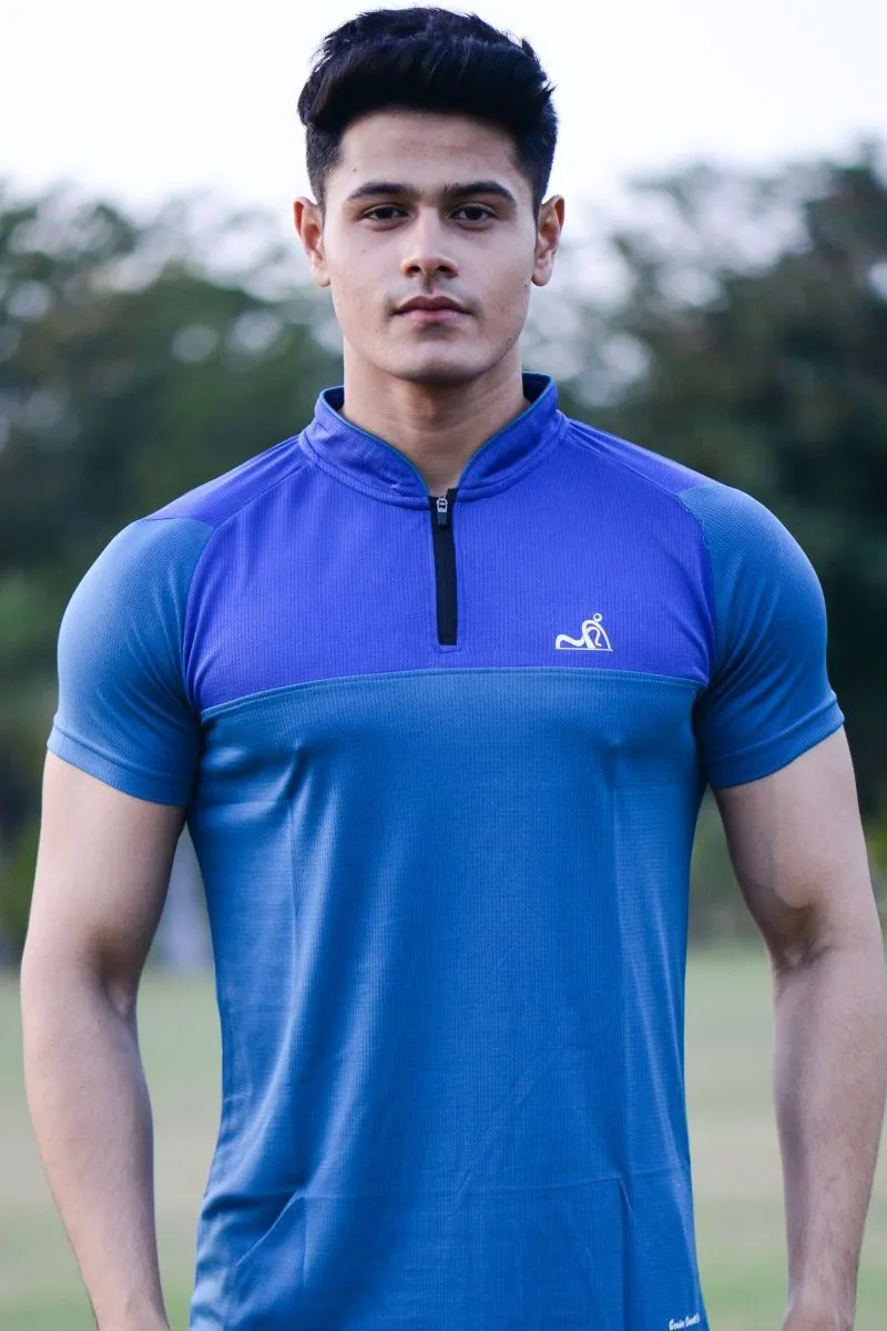 Stand Neck Semi Collar T-Shirts Firozi Royal Blue (D)