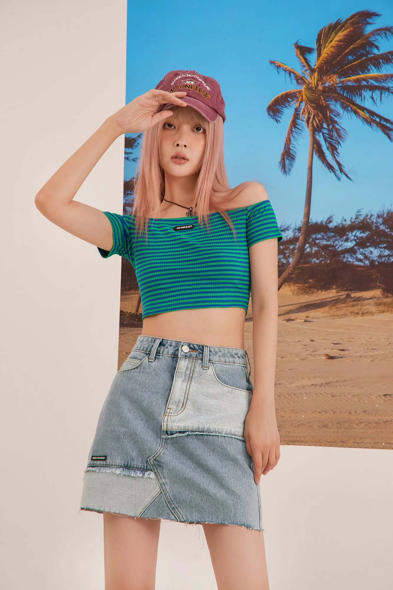 Striped Off-Shoulder Crop Top