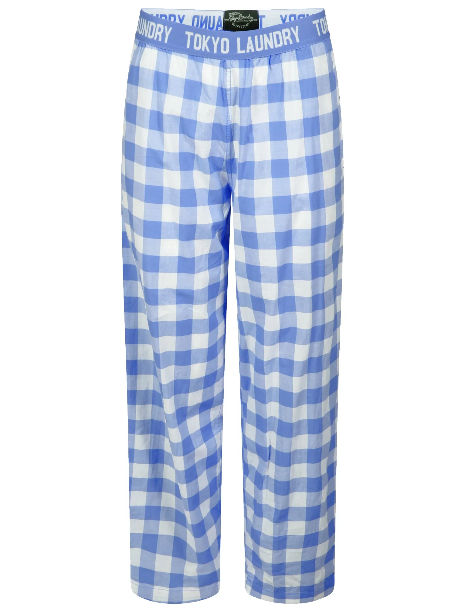 Summer Checked Gingham Print Lounge Pants in Blue Yonder - Tokyo Laundry