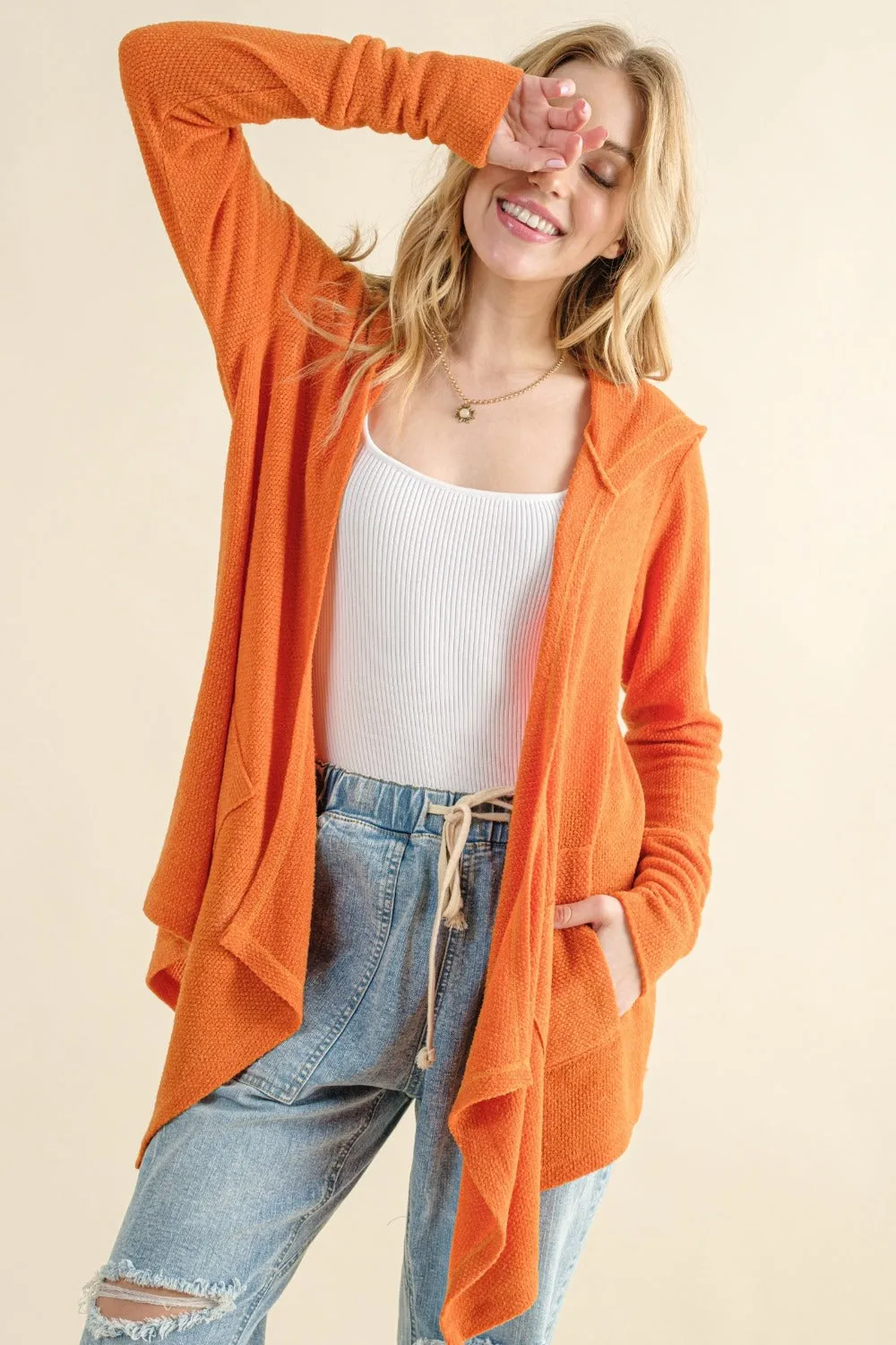 Thermal Hooded Open Front Cardigan