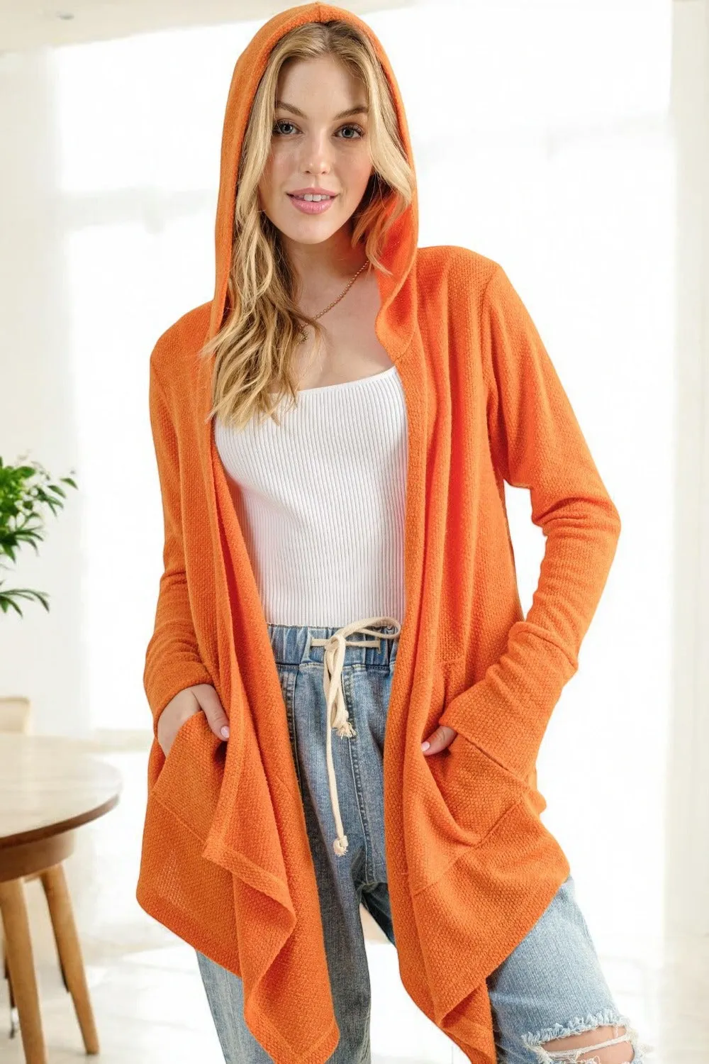 Thermal Hooded Open Front Cardigan