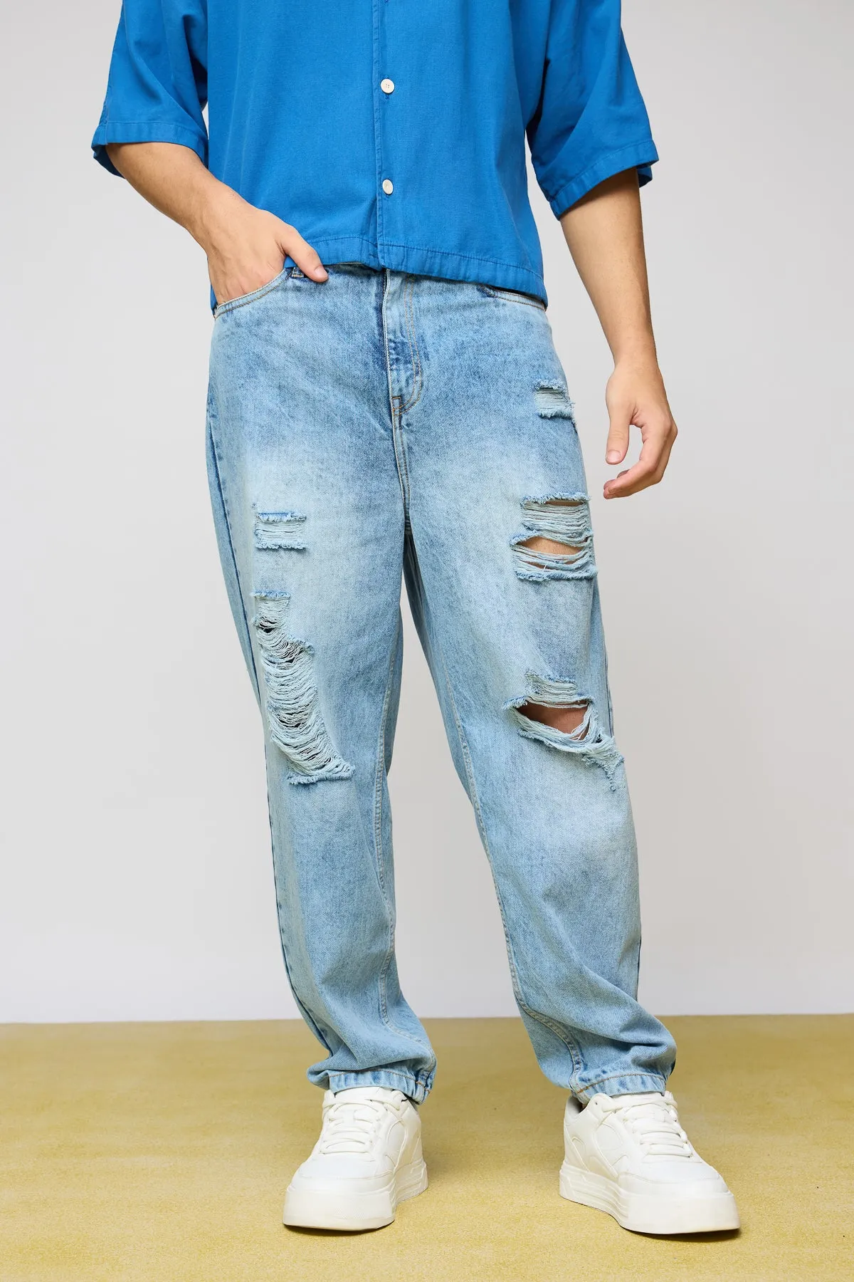 True Blue Distressed Men's Slouchy Fit Jeans