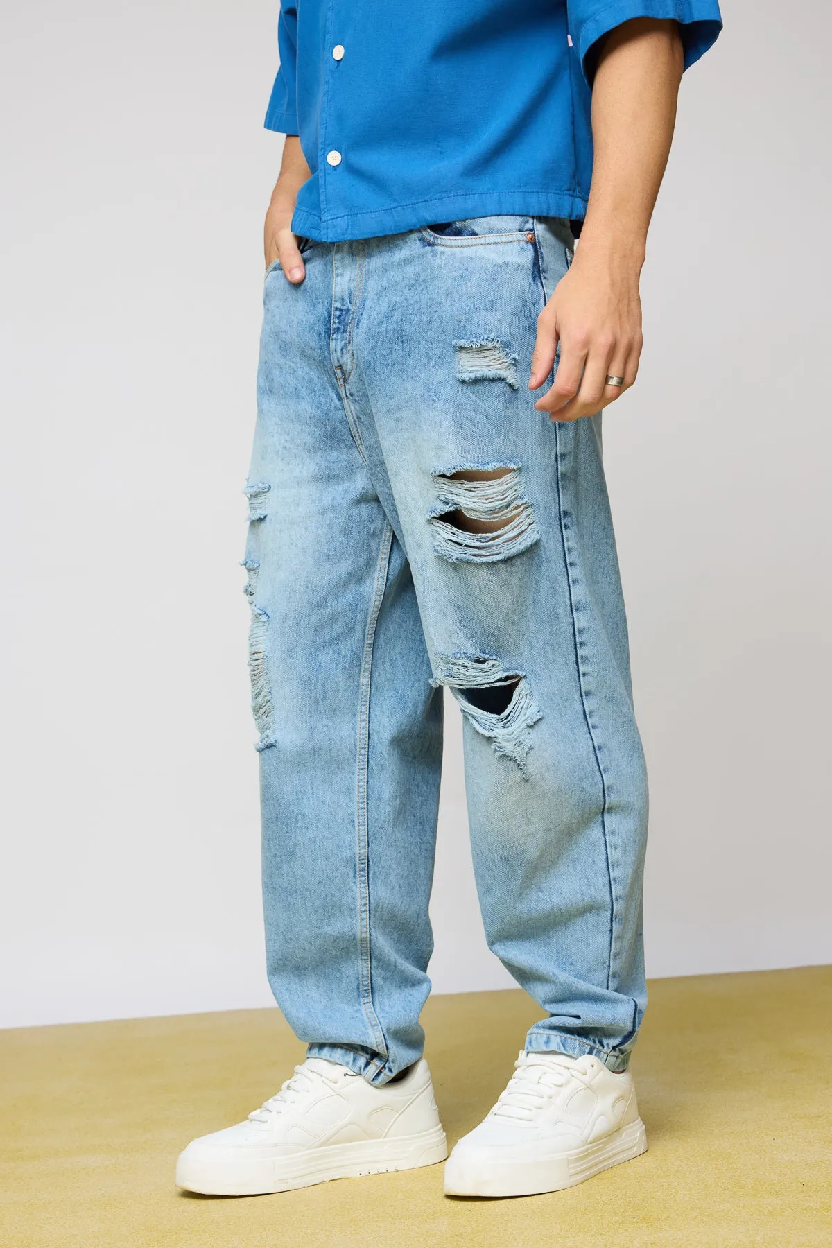 True Blue Distressed Men's Slouchy Fit Jeans