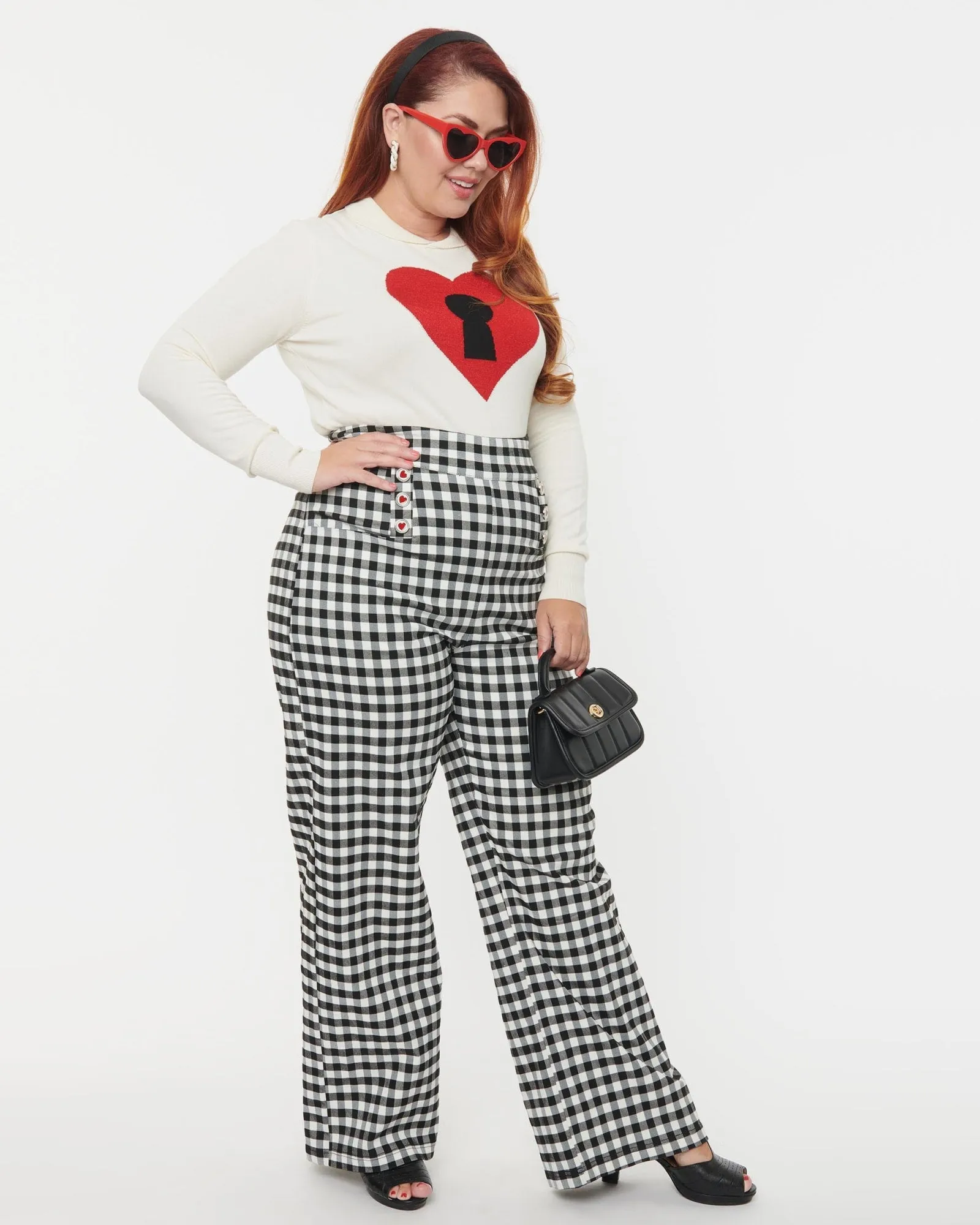 Unique Vintage Plus Size Black Gingham Ginger Pants | Black Gingham