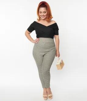 Unique Vintage Plus Size Ivory & Black Gingham Rizzo Cigarette Pants