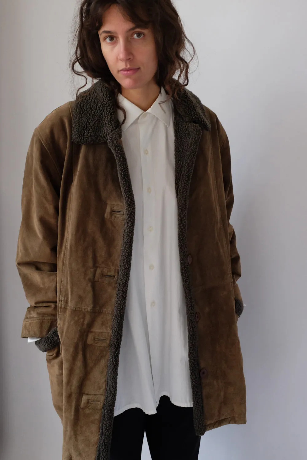 VINTAGE SUEDE BROWN SHEARLING COAT