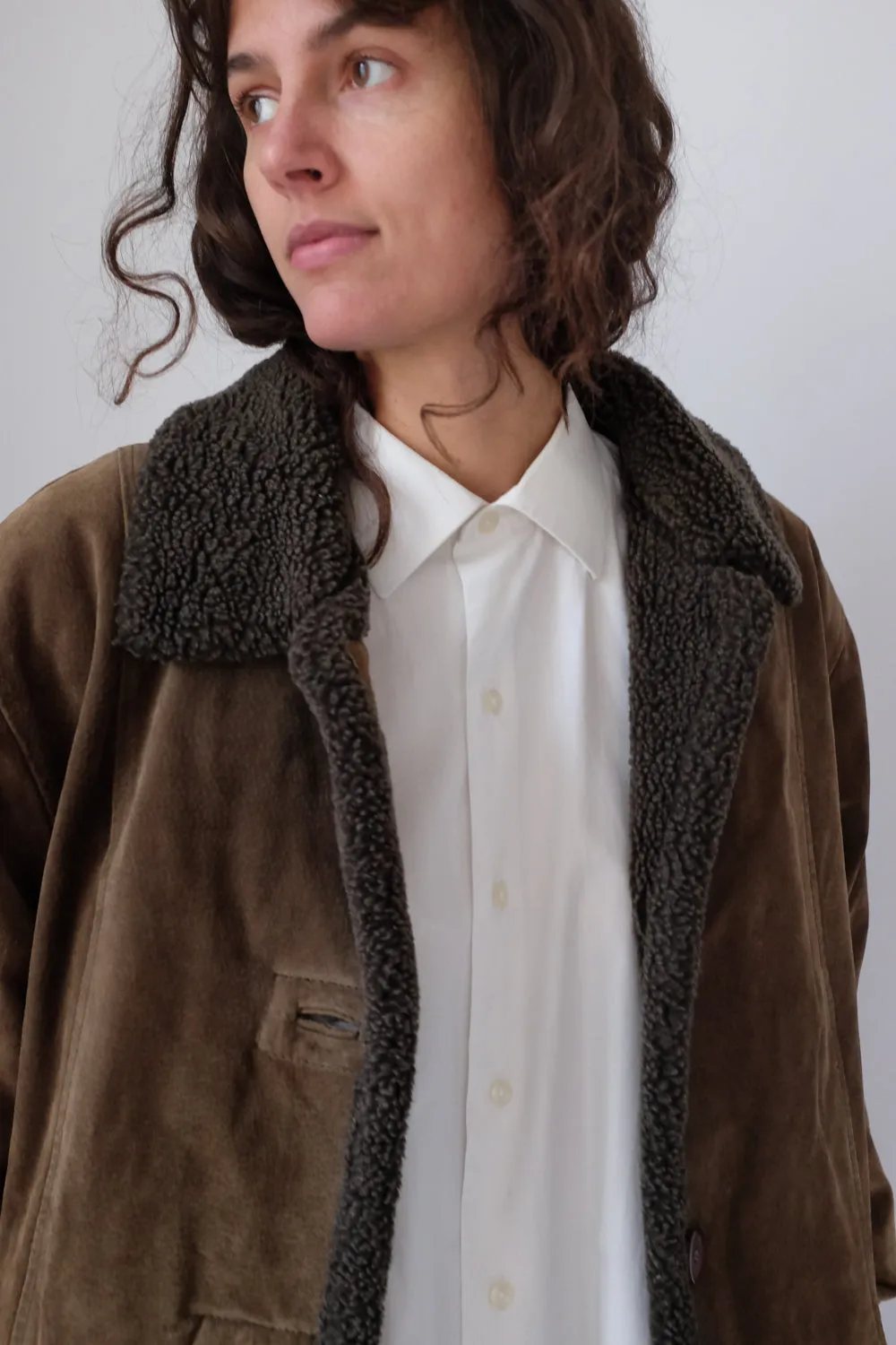 VINTAGE SUEDE BROWN SHEARLING COAT