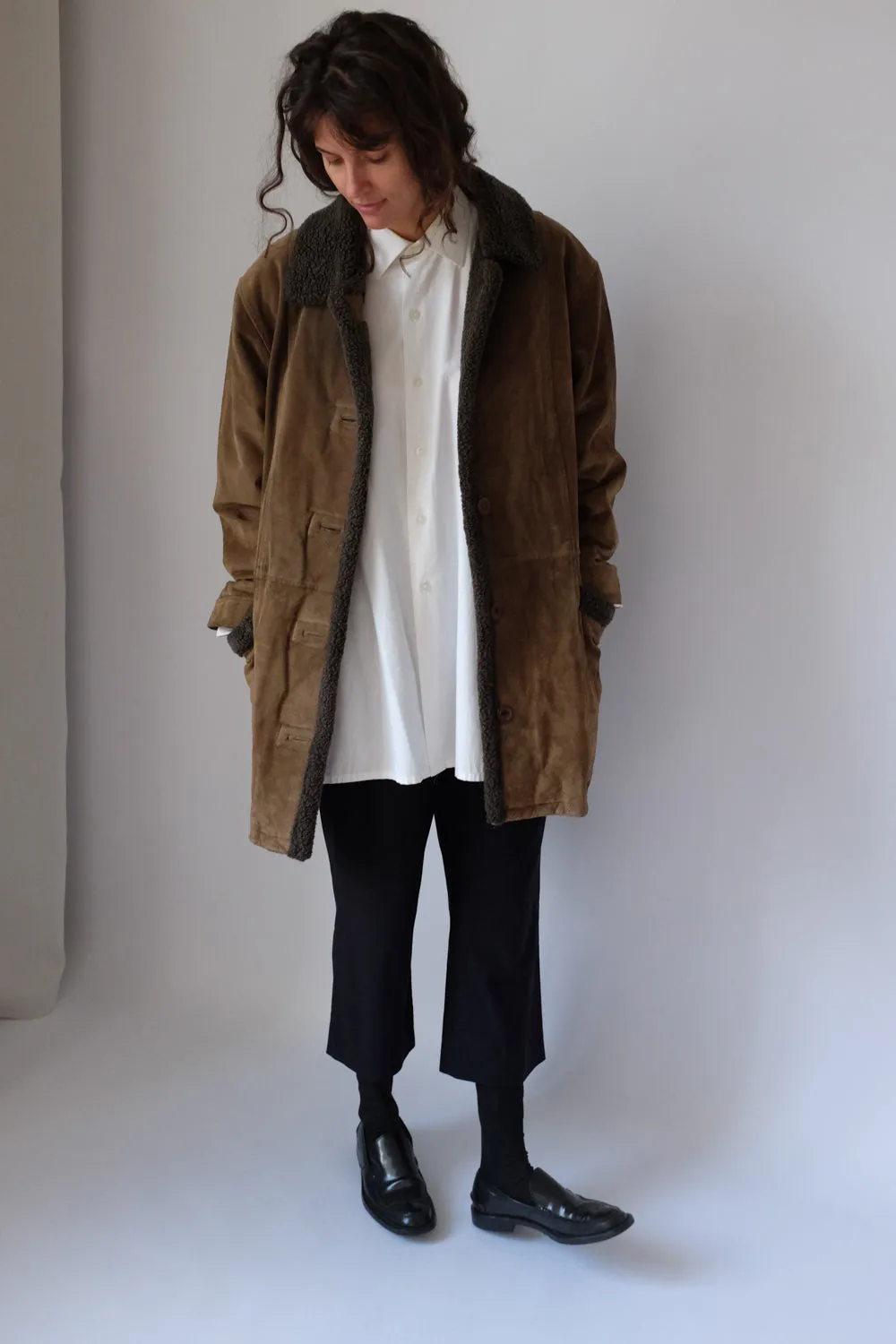 VINTAGE SUEDE BROWN SHEARLING COAT