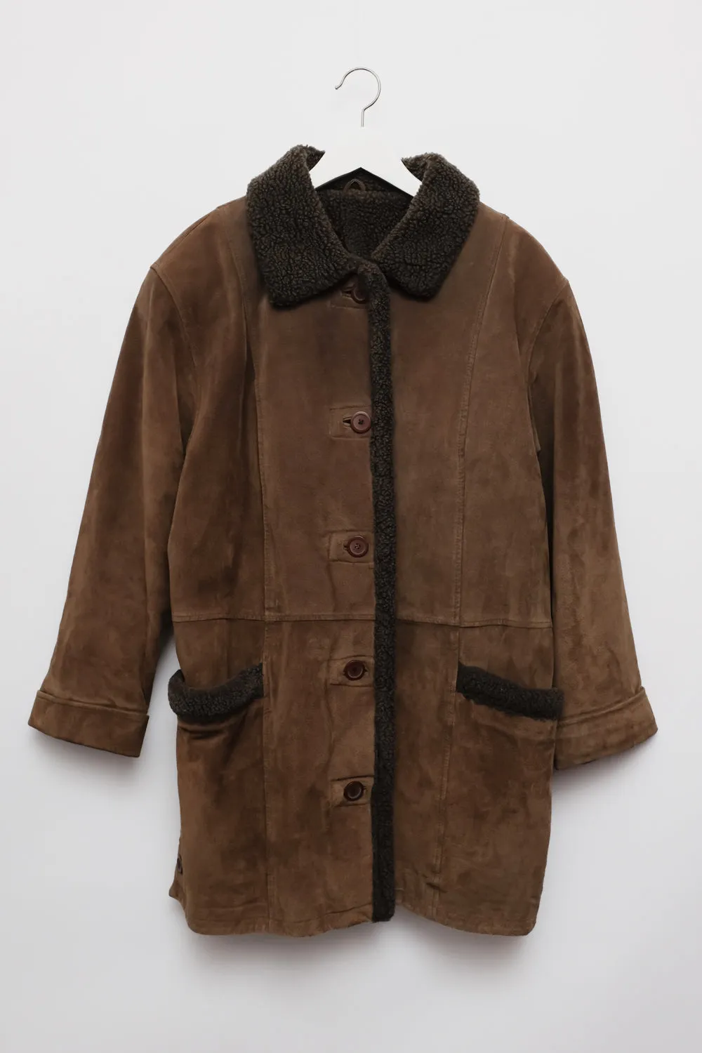 VINTAGE SUEDE BROWN SHEARLING COAT