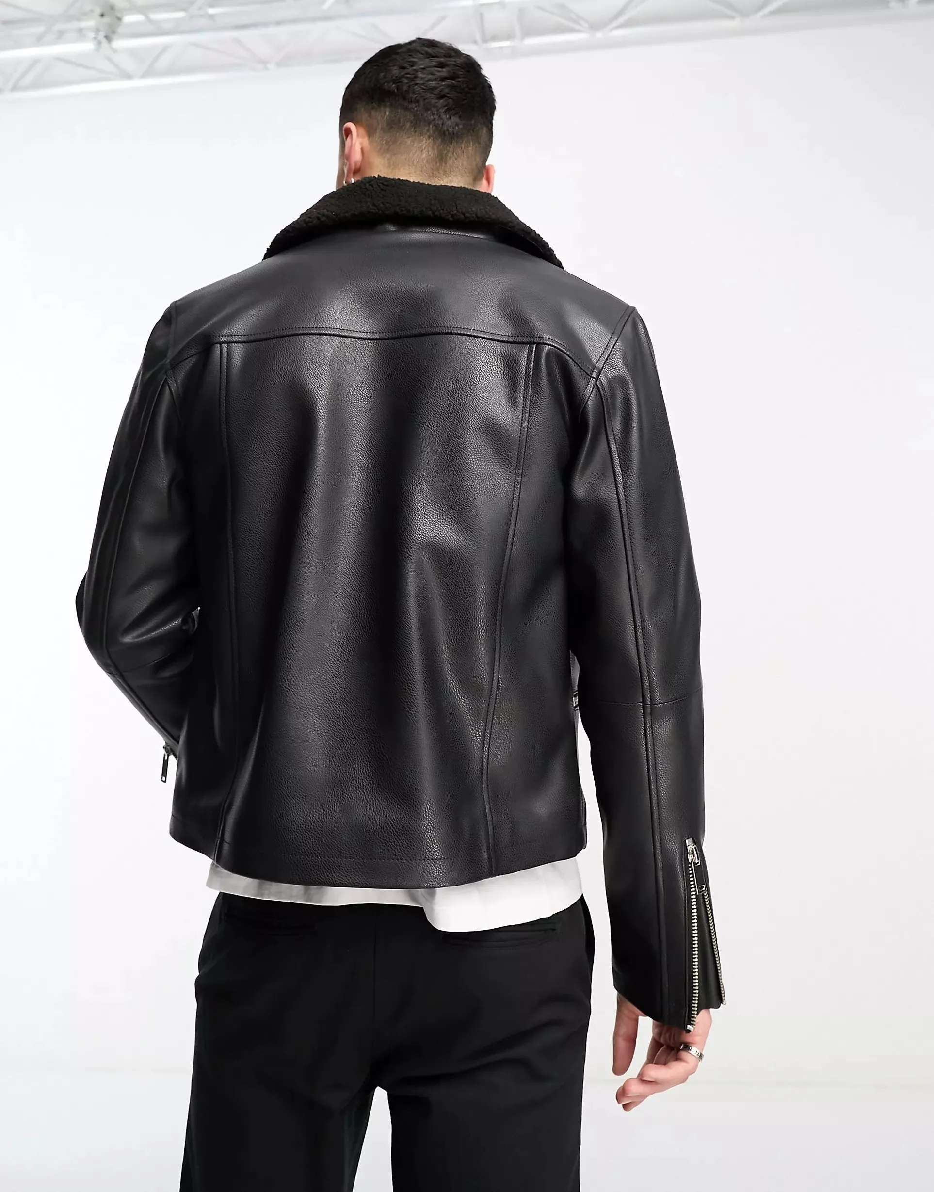 Vortexix Black Shearling Double Rider Leather Jacket