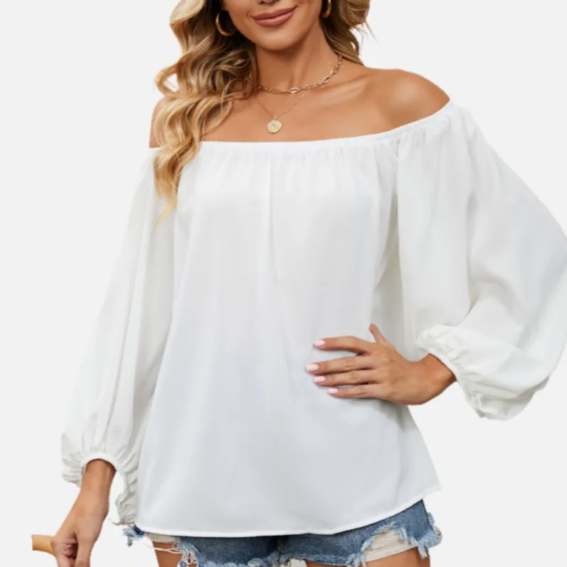 White Off Shoulder Blouse Chiffon