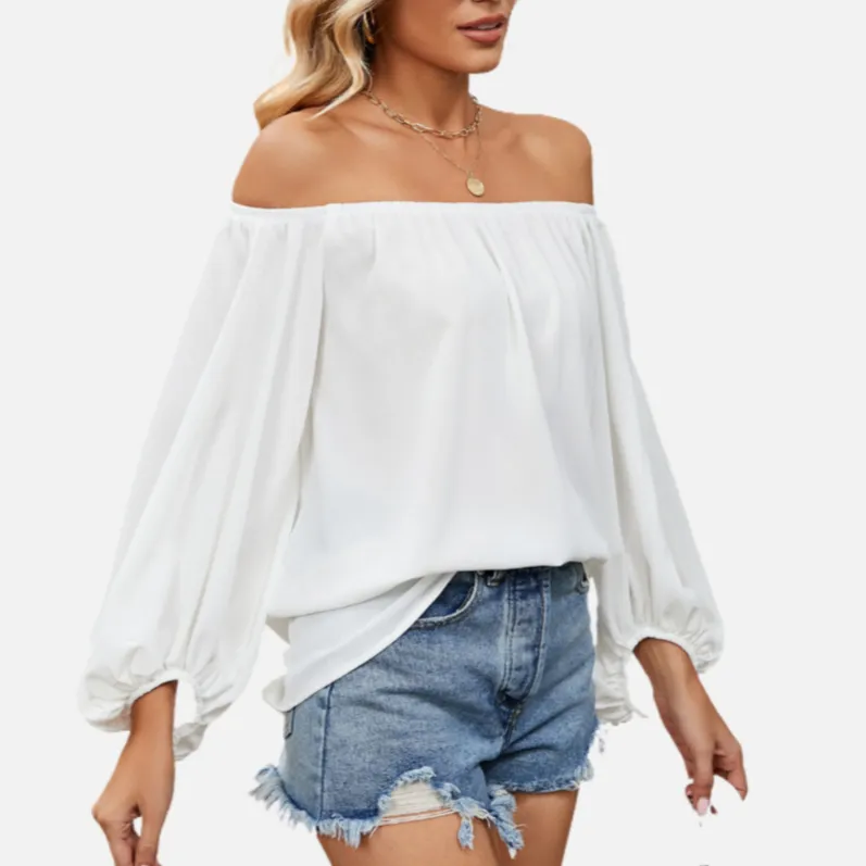 White Off Shoulder Blouse Chiffon