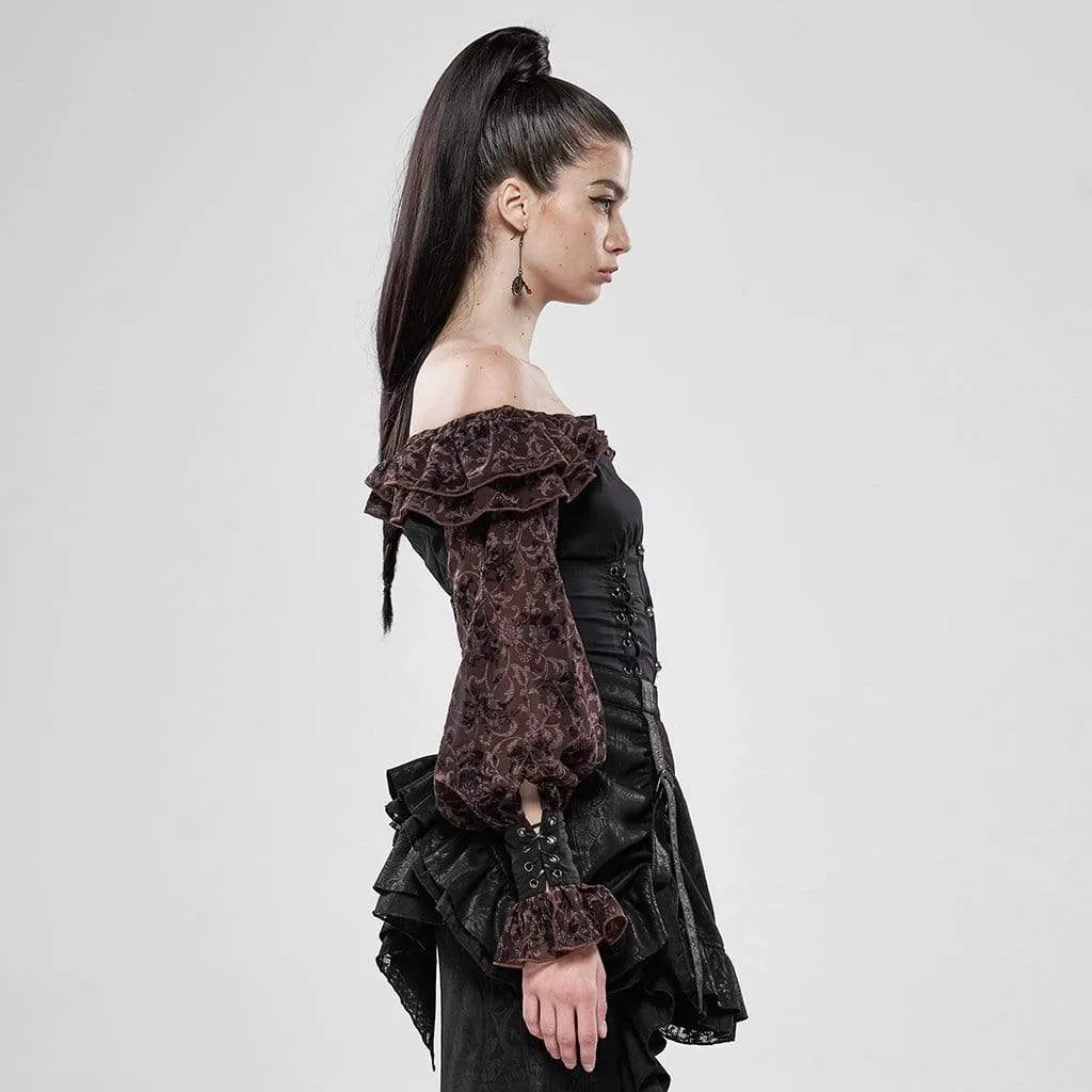 Women's Goth Off Shoulder Frilled Flare Sleeved Shirts